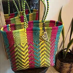 Maria Victoria Vibrant Multicolor Woven Beach or Weekender Tote Bag